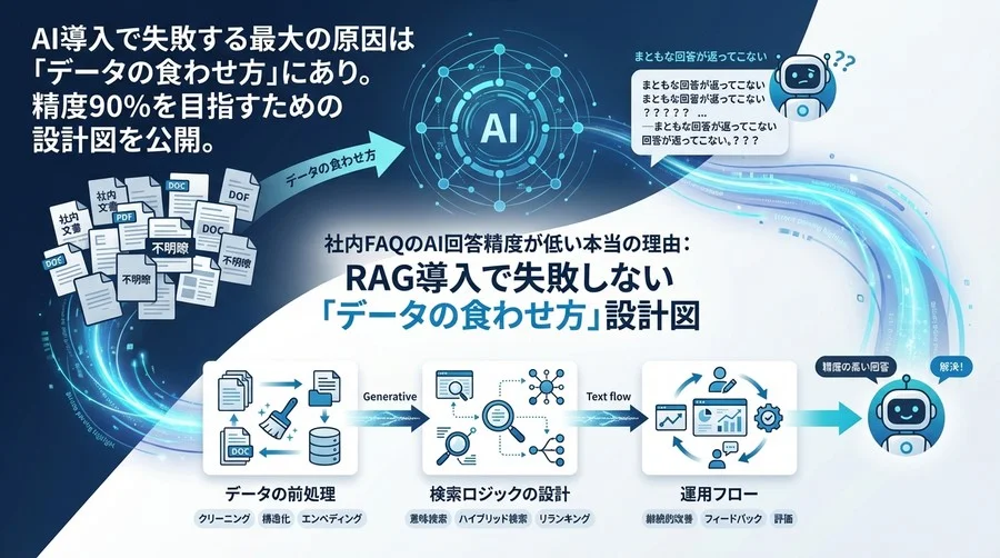 社内FAQのAI回答精度が低い本当の理由：RAG導入で失敗しない「データの食わせ方」設計図
