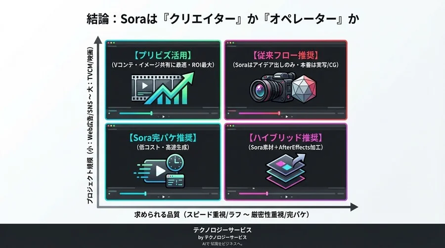 Soraは「完パケ」に耐えうるか？プロの映像制作フローで検証する実用限界とROIの分岐点 - Conclusion Image