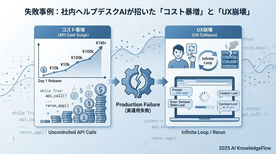 失敗事例：社内ヘルプデスクAIが招いた「コスト暴増」と「UX崩壊」 - Section Image