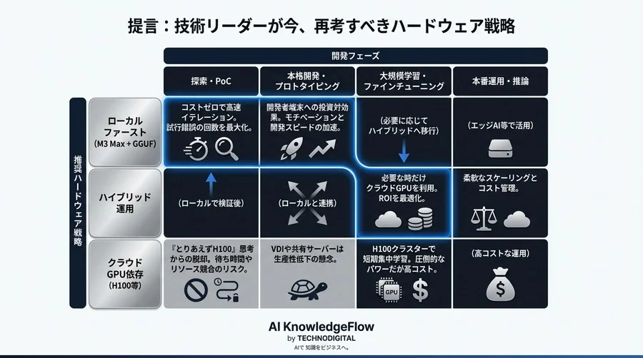 M3 MaxとGGUFが描くAI開発の「標準解」：NVIDIA依存を脱却するローカルLLM戦略 - Conclusion Image