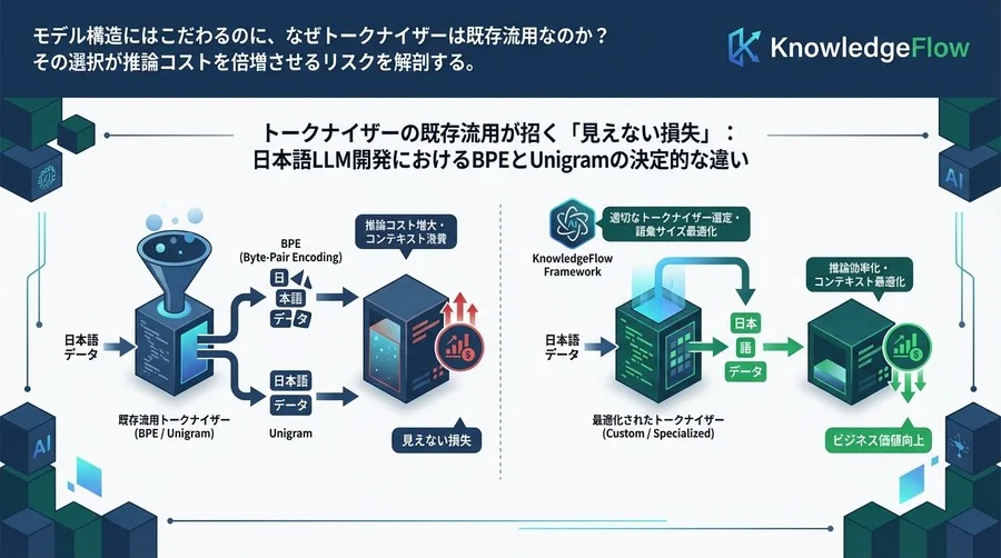 トークナイザーの既存流用が招く「見えない損失」：日本語LLM開発におけるBPEとUnigramの決定的な違い