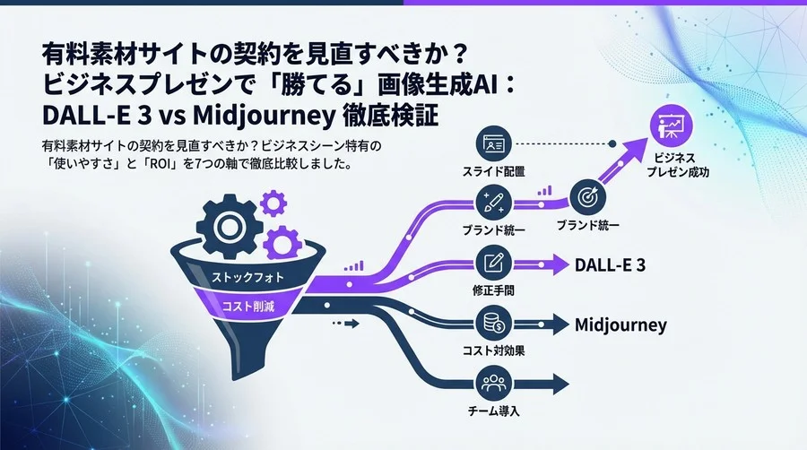 有料素材サイトの契約を見直すべきか？ビジネスプレゼンで「勝てる」画像生成AI：DALL-E 3 vs Midjourney 徹底検証