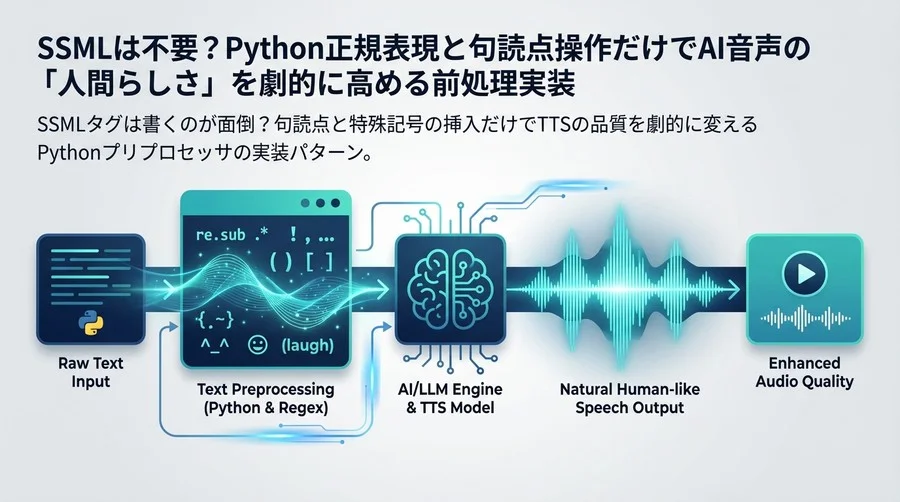 SSMLは不要？Python正規表現と句読点操作だけでAI音声の「人間らしさ」を劇的に高める前処理実装