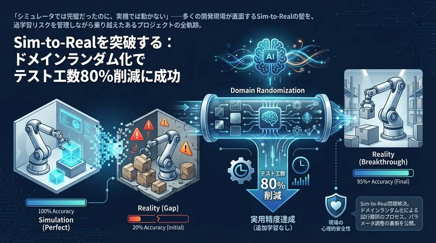 Sim-to-Realを突破する：ドメインランダム化でテスト工数80%削減に成功