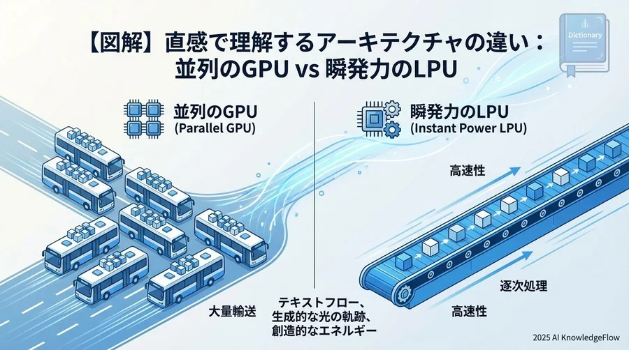 【図解】直感で理解するアーキテクチャの違い：並列のGPU vs 瞬発力のLPU - Section Image