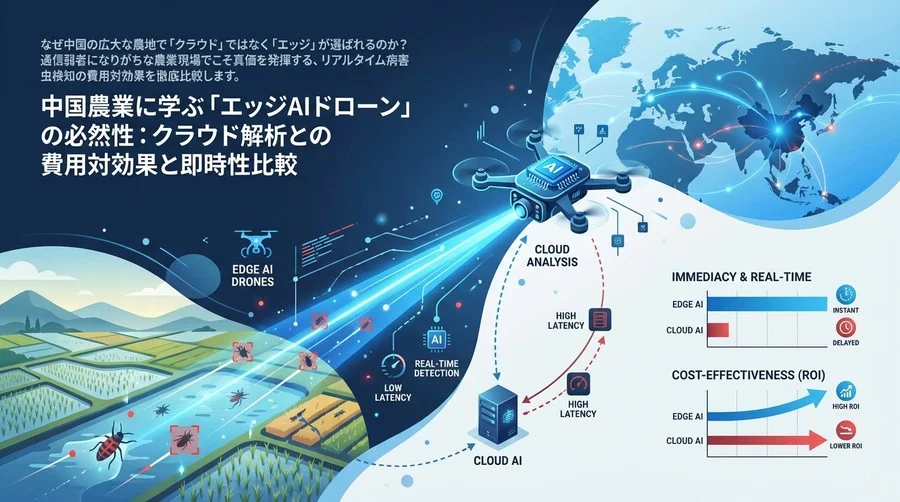中国農業に学ぶ「エッジAIドローン」の必然性：クラウド解析との費用対効果と即時性比較