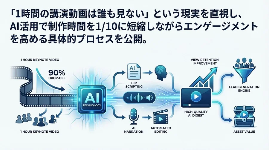 基調講演動画は9割見られない：AIナレーションで蘇る「資産化」の最短ルートと視聴維持率改善策
