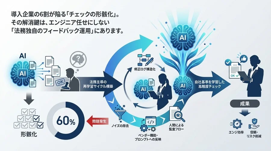 契約書レビューAIの「チェック形骸化」を防ぐ！法務主導の再学習サイクル構築術
