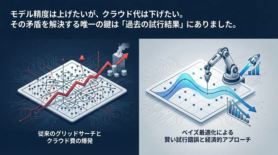 モデル精度を追い求めるとクラウド費が爆発する？ベイズ最適化で「賢い試行錯誤」に切り替える経済学的アプローチ