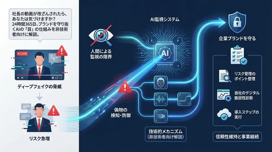 社長の動画が改ざんされたら？企業ブランドを守るAI監視の全貌と導入ステップ