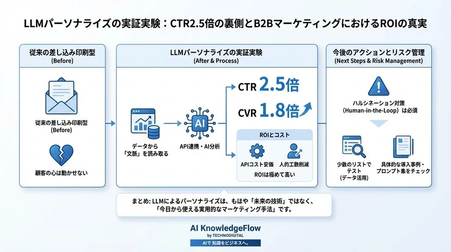 LLMパーソナライズの実証実験：CTR2.5倍の裏側とB2BマーケティングにおけるROIの真実 - Conclusion Image