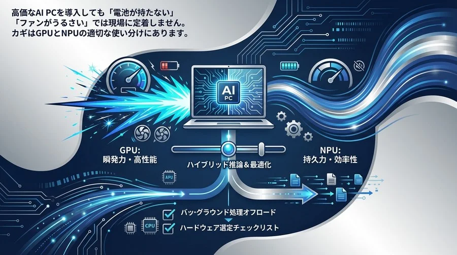 AI PCのGPUとNPU役割分担：バッテリーと性能を両立するローカルLLM最適化術