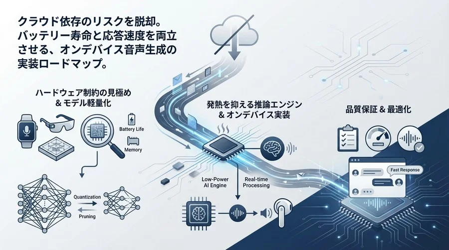 ウェアラブル端末での軽量音声生成AI実装：発熱と遅延を抑えるオンデバイス化の最適解