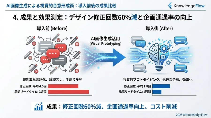 4. 成果と効果測定：デザイン修正回数60%減と企画通過率の向上 - Section Image 3
