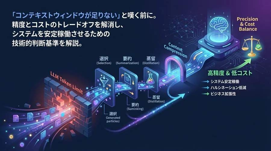 LLMトークン制限の壁を越えるコンテキスト圧縮：精度とコストを両立させるCTOの技術選定眼