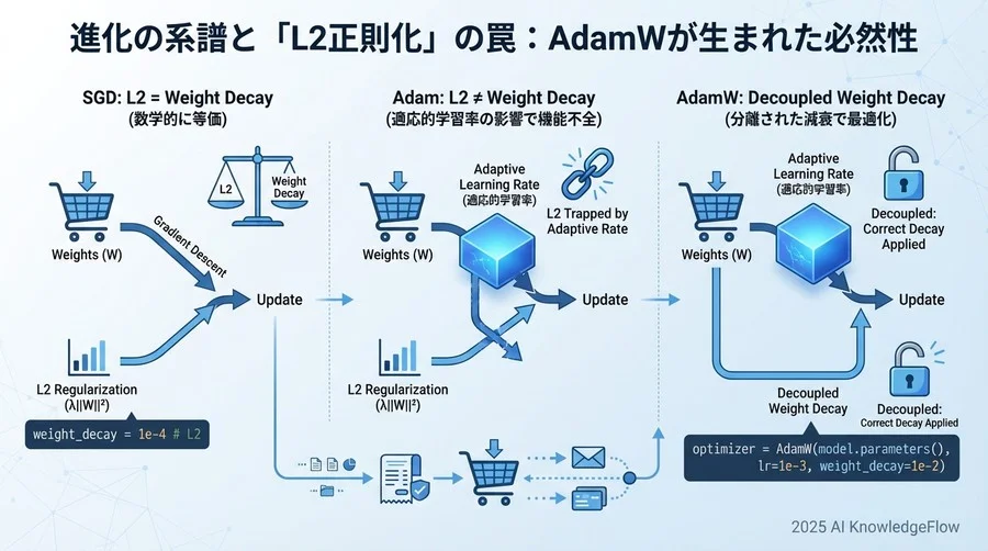 進化の系譜と「L2正則化」の罠：AdamWが生まれた必然性 - Section Image