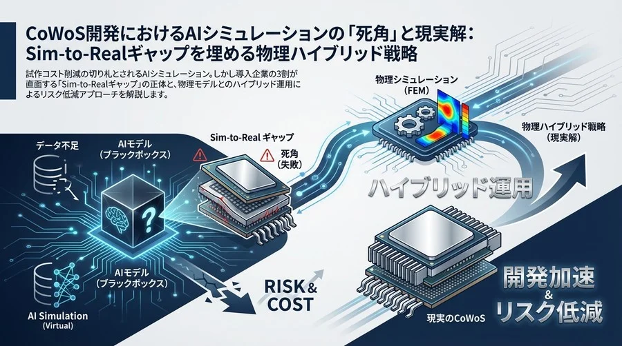 CoWoS開発におけるAIシミュレーションの「死角」と現実解：Sim-to-Realギャップを埋める物理ハイブリッド戦略