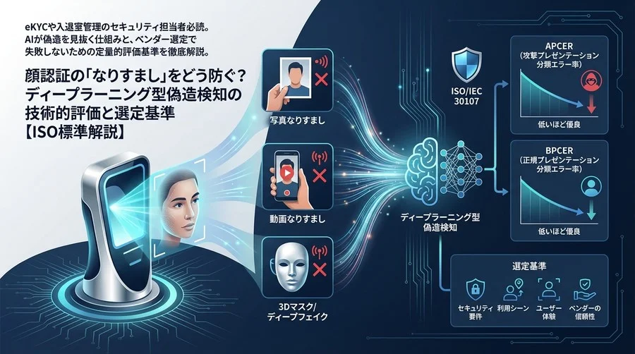 顔認証の「なりすまし」をどう防ぐ？ディープラーニング型偽造検知の技術的評価と選定基準【ISO標準解説】