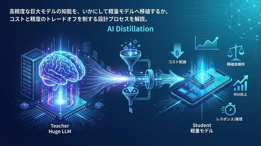 巨大LLMの知能を軽量モデルへ移植する「AI蒸留」設計論：コスト削減と精度維持のトレードオフ戦略